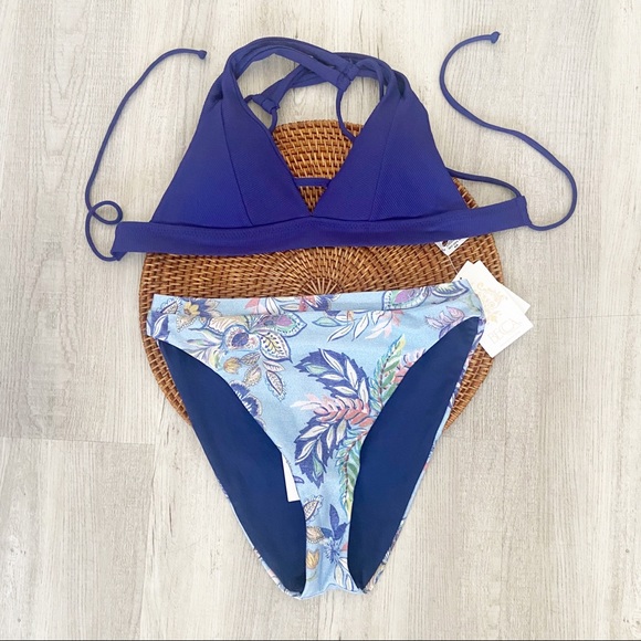 BECCA Swim 42 Nwt Becca 2 Piece Blue Bikini Set Bathing Suit Ml